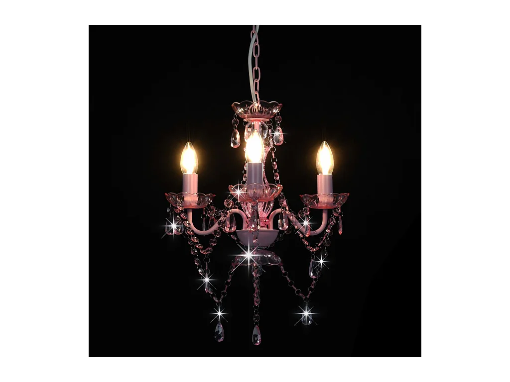Kroonluchter met kralen rond 3xE14 roze BE452903