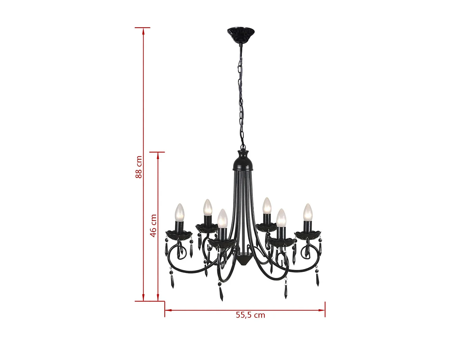 Lustre suspendu Noir 6 douilles d'ampoule FR840533