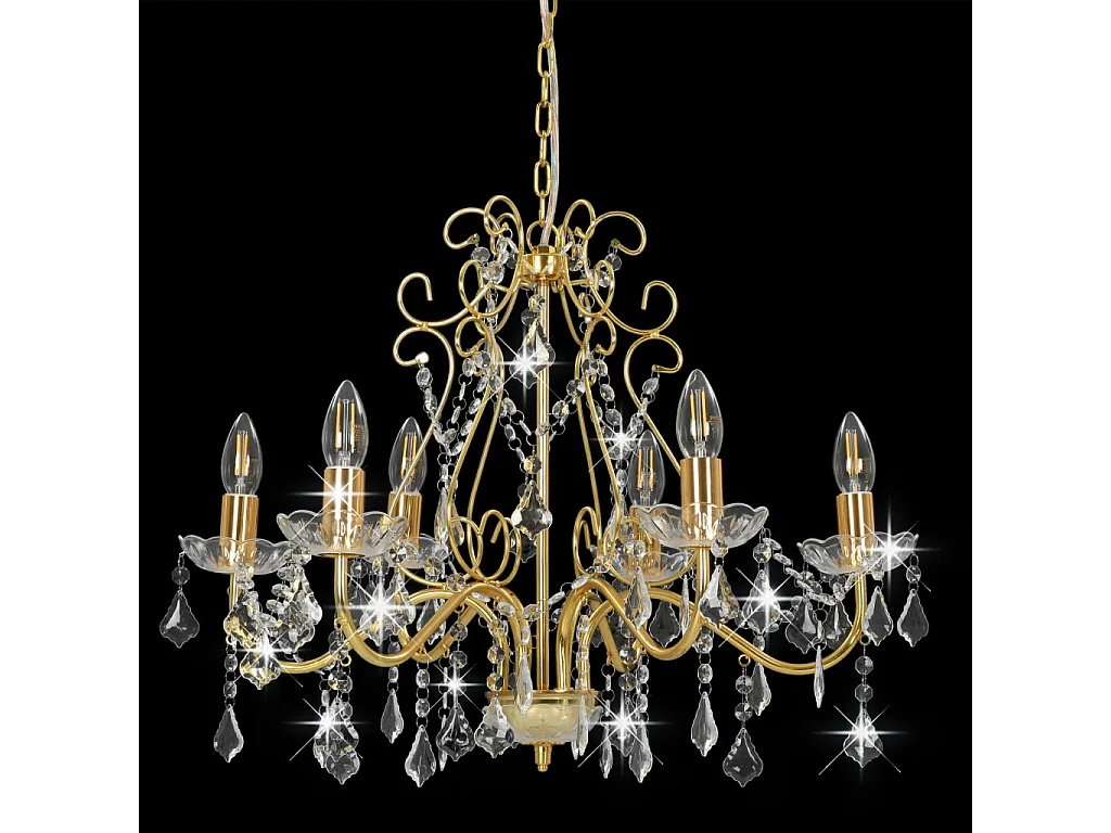 Lustre avec perles de cristal Doré Rond 6 x E14 FR748843