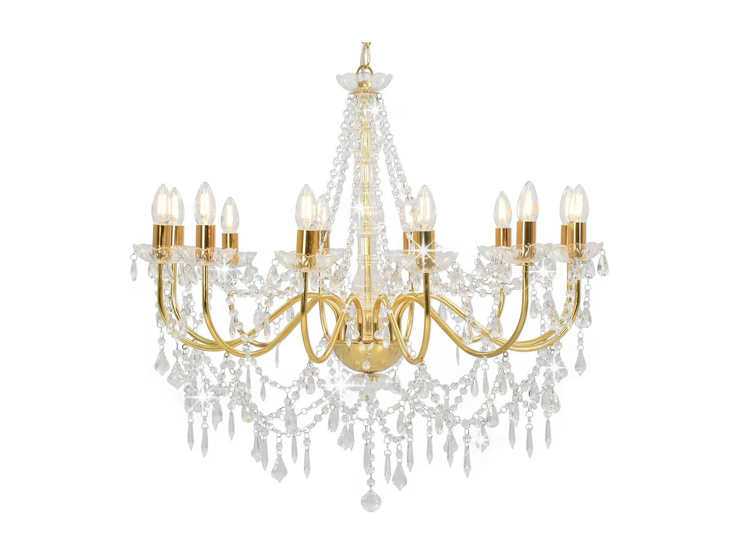 Lustre avec perles Doré 12 ampoules E14 FR160566