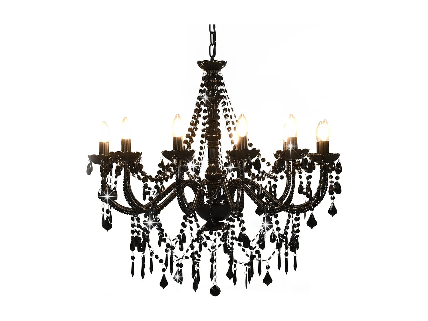 Lustre avec perles Noir 12 ampoules E14 FR769563
