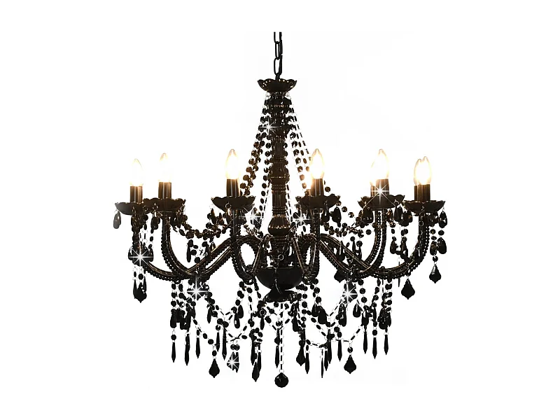 Lustre avec perles Noir 12 ampoules E14 FR769563