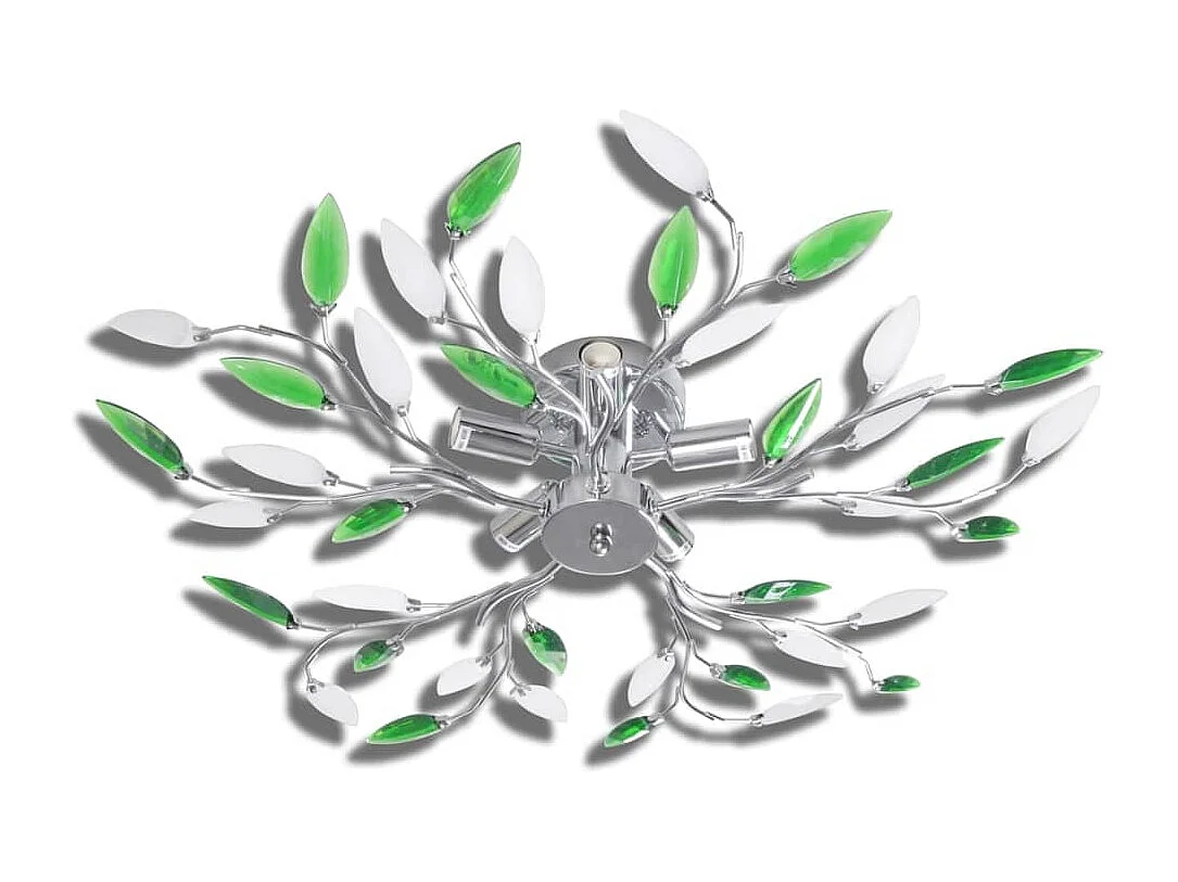 Lustre plafond verte et blanche avec bras crystal pour 5 Ampoules E14 FR771423