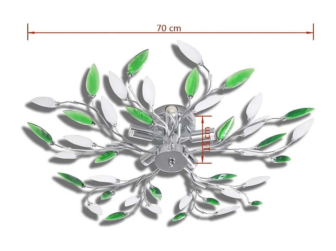 Lustre plafond verte et blanche avec bras crystal pour 5 Ampoules E14 FR771423