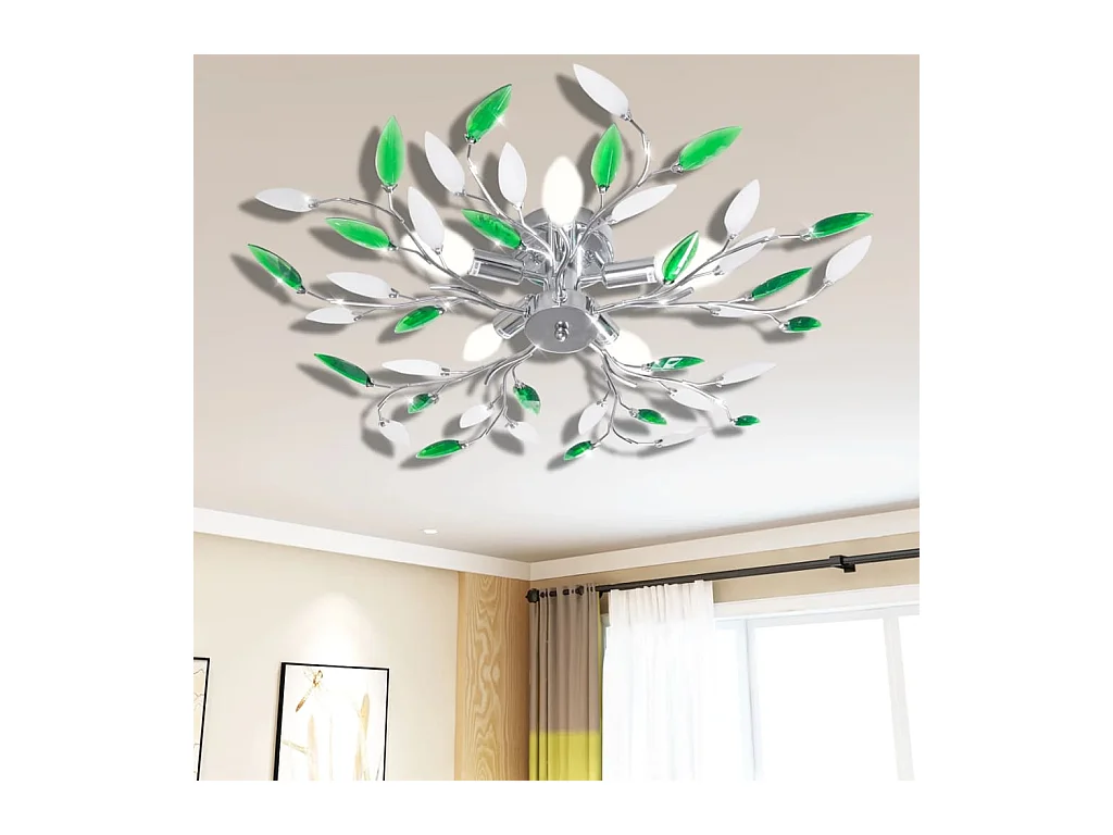 Lustre plafond verte et blanche avec bras crystal pour 5 Ampoules E14 FR771423