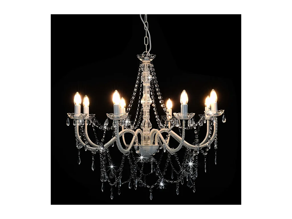 Lustre avec perles Blanc 8 ampoules E14 FR638040