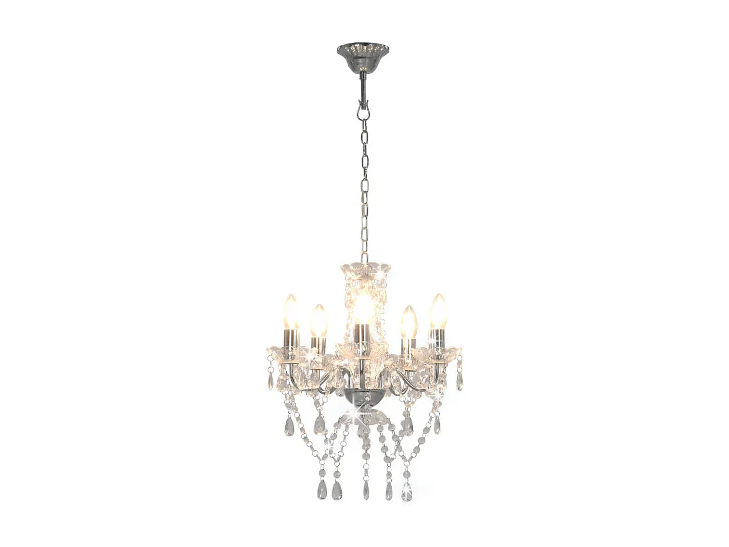 Kroonluchter met kristallen kralen rond 5xE14 zilverkleurig BE132044