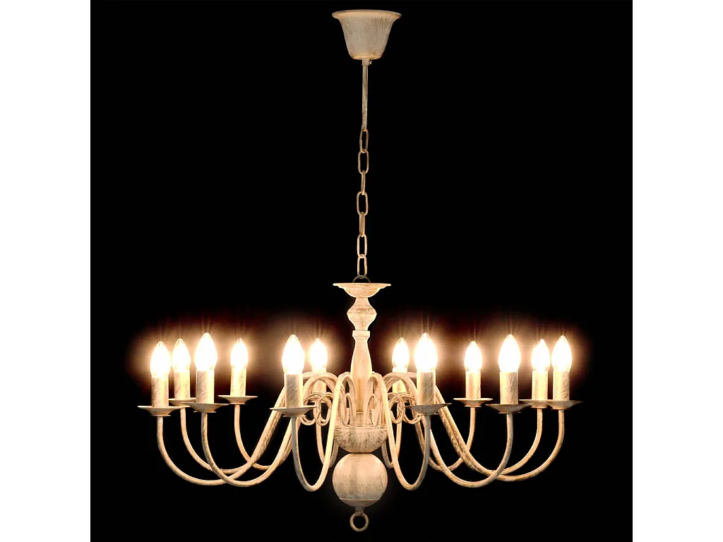 Lámpara de araña blanco antiguo 12 bombillas E14 ES947753