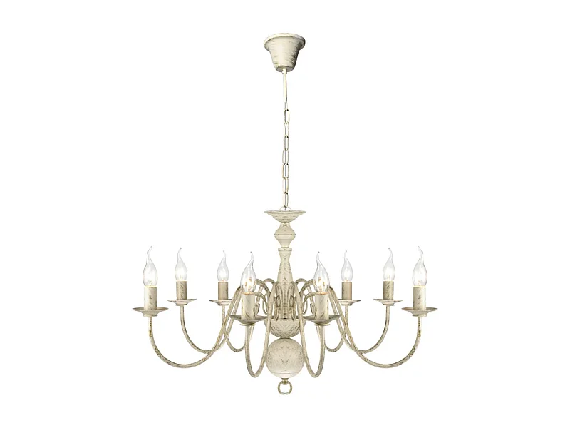 Candelabro de metal branco antigo com 8 lâmpadas E14 PT211755