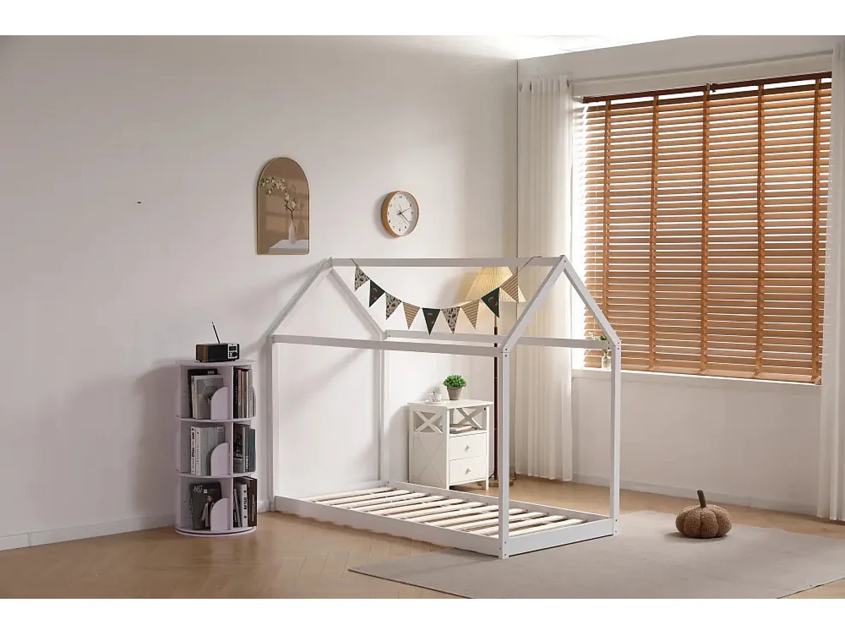 Lit cabane ROBINSON Blanc en bois 90x190 cm avec sommier intégré