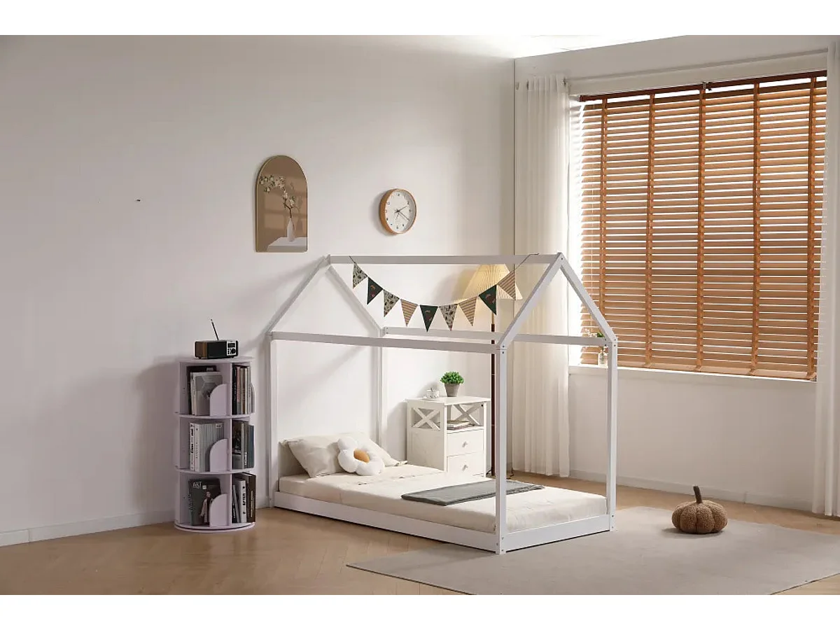 Lit cabane ROBINSON Blanc en bois 90x190 cm avec sommier intégré