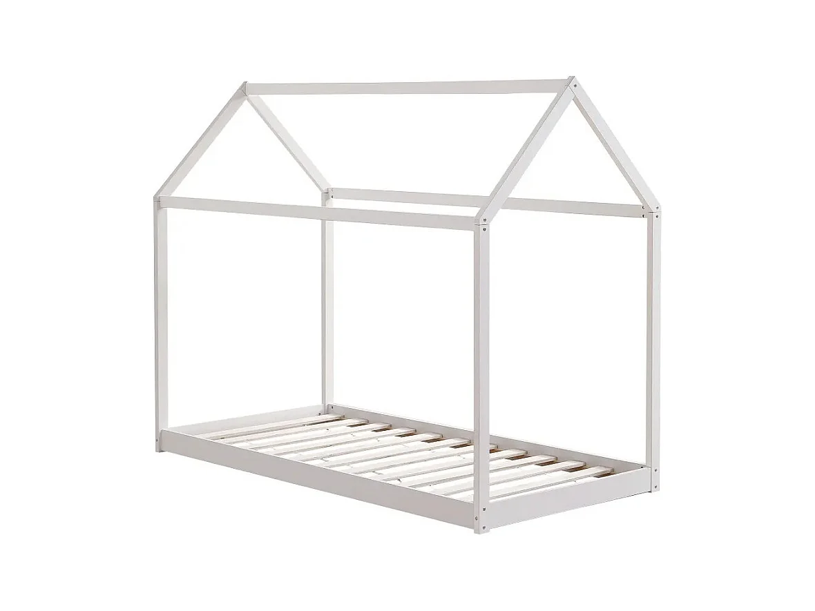 Lit cabane ROBINSON Blanc en bois 90x190 cm avec sommier intégré