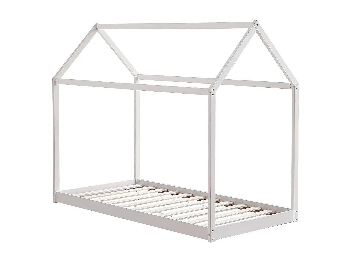 Lit cabane ROBINSON Blanc en bois 90x190 cm avec sommier intégré