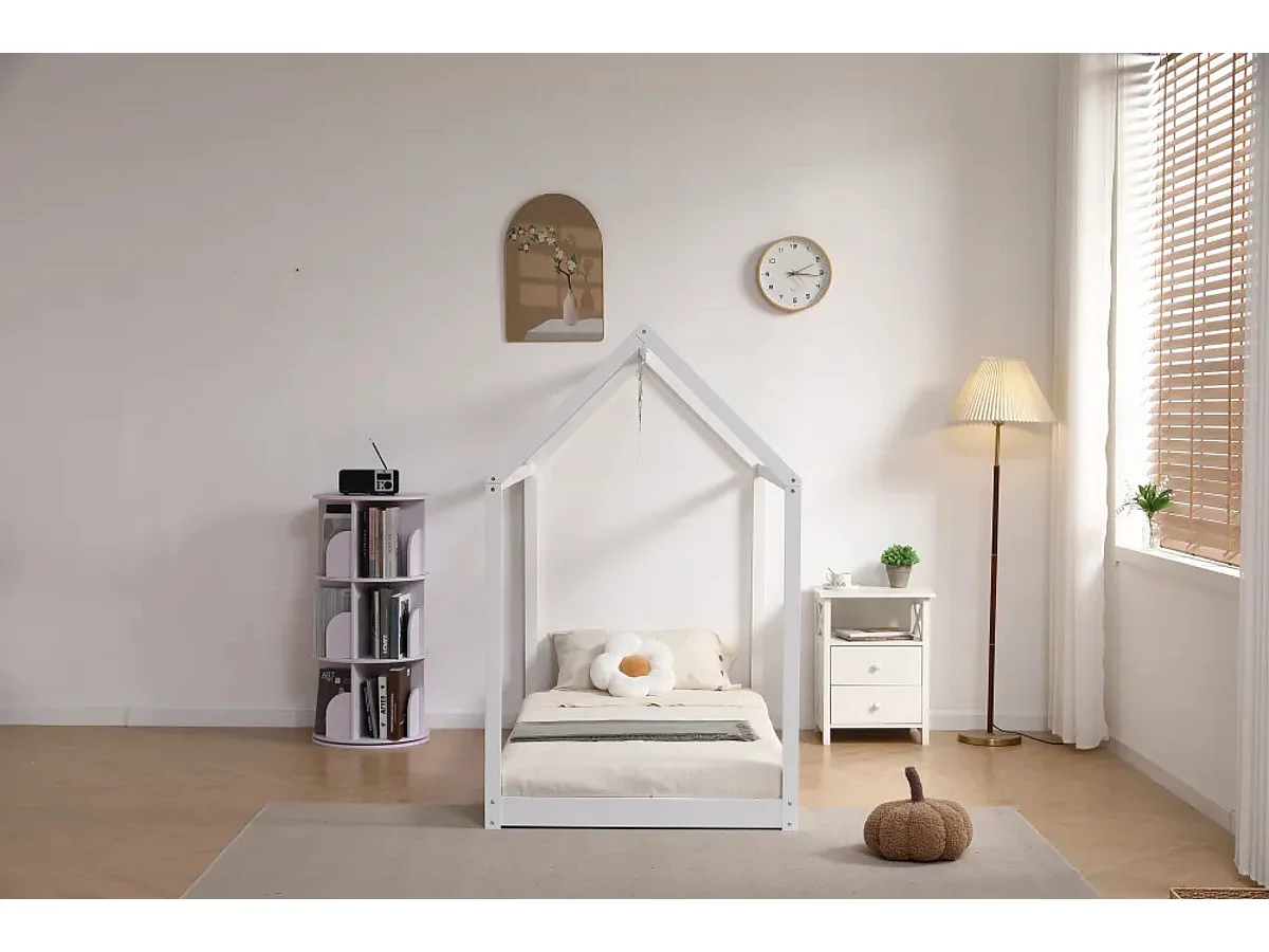 Lit cabane ROBINSON Blanc en bois 90x190 cm avec sommier intégré