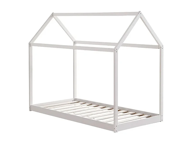 Lit cabane ROBINSON Blanc en bois 90x190 cm avec sommier intégré