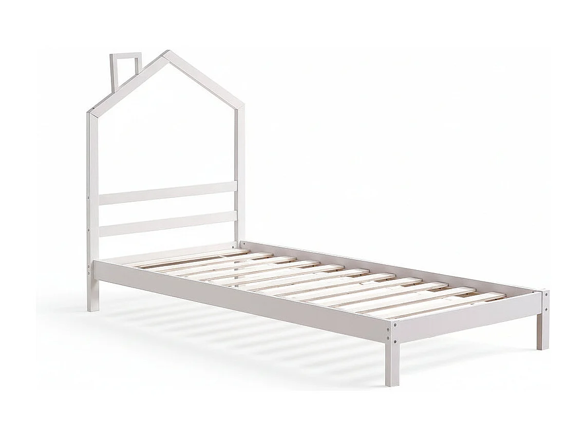 Lit enfant cabane métal blanc 90x190 cm avec sommier MONTEIRO