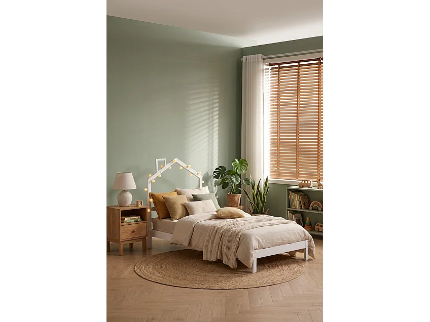 Lit enfant cabane métal blanc 90x190 cm avec sommier MONTEIRO