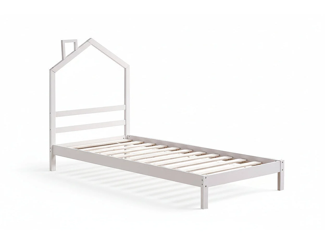 Lit enfant cabane en pin massif blanc 90x190 cm avec sommier MONTEIRO