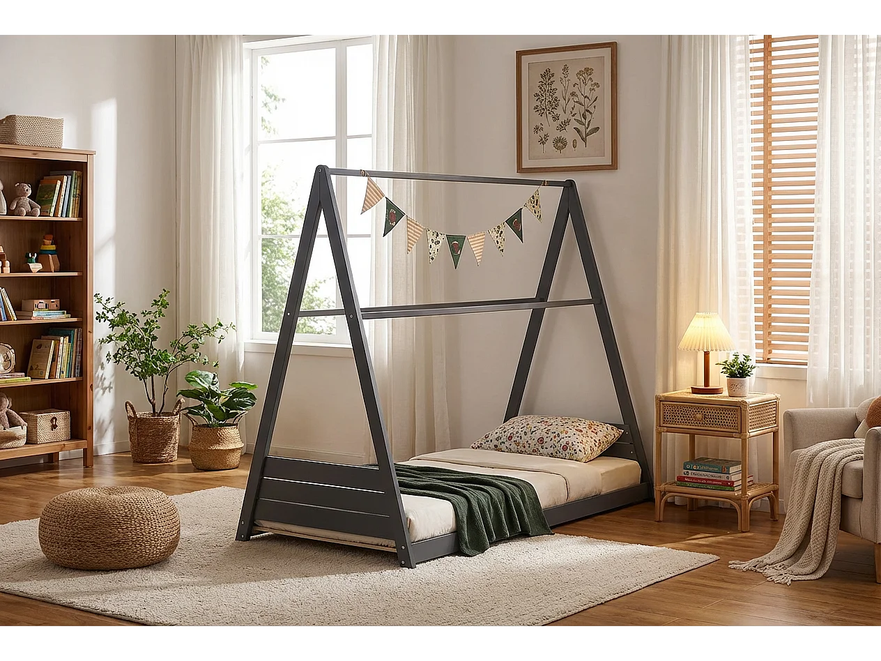 Lit pour enfant Gris 90x190 cm TIPI