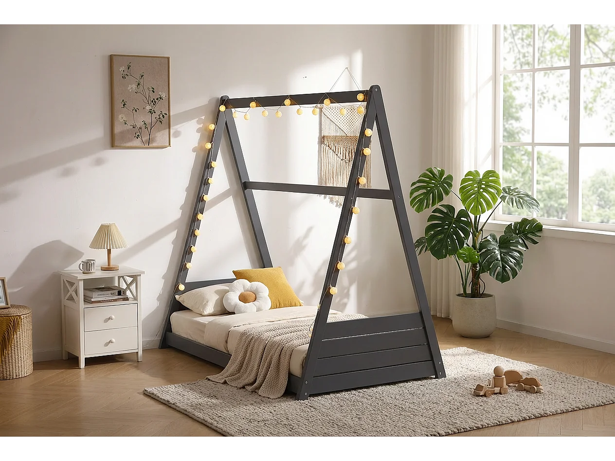 Lit pour enfant Gris 90x190 cm TIPI