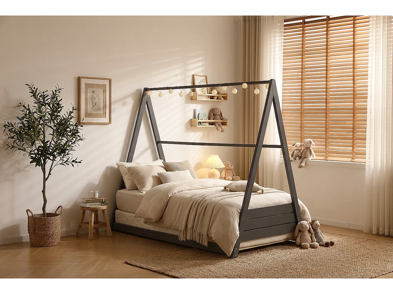 Lit pour enfant Gris 90x190 cm TIPI