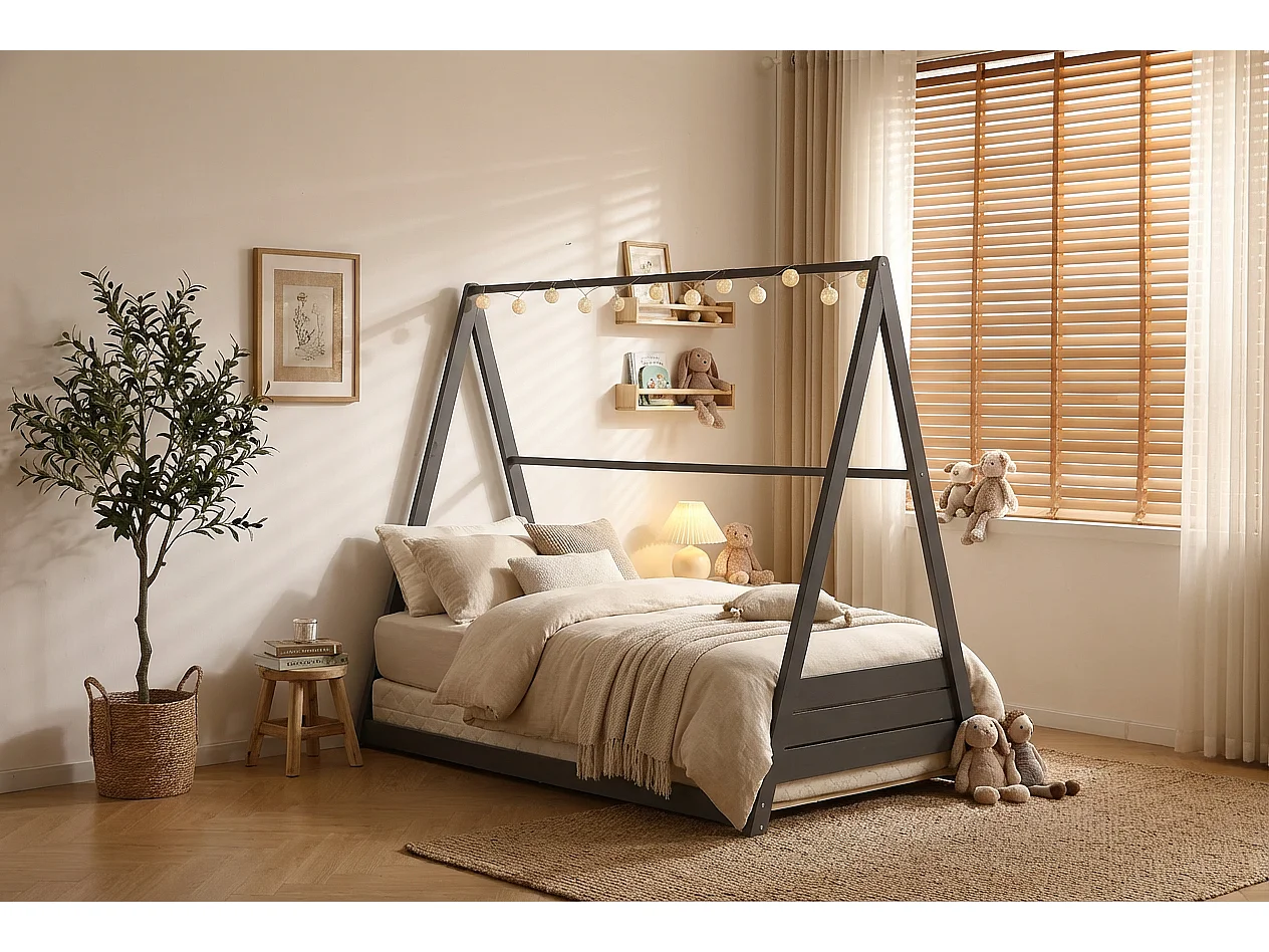 Lit pour enfant Gris 90x190 cm TIPI
