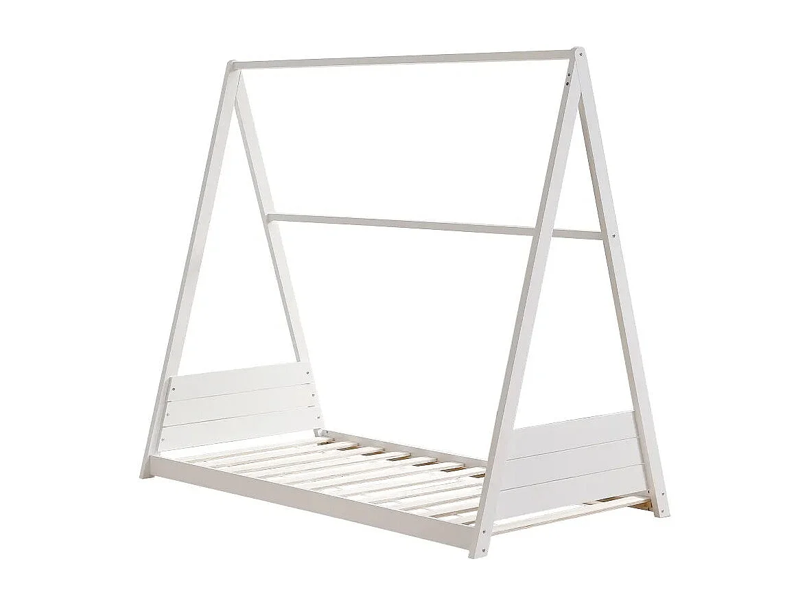 Lit enfant tipi bois blanc 90x190 cm avec sommier TIPI