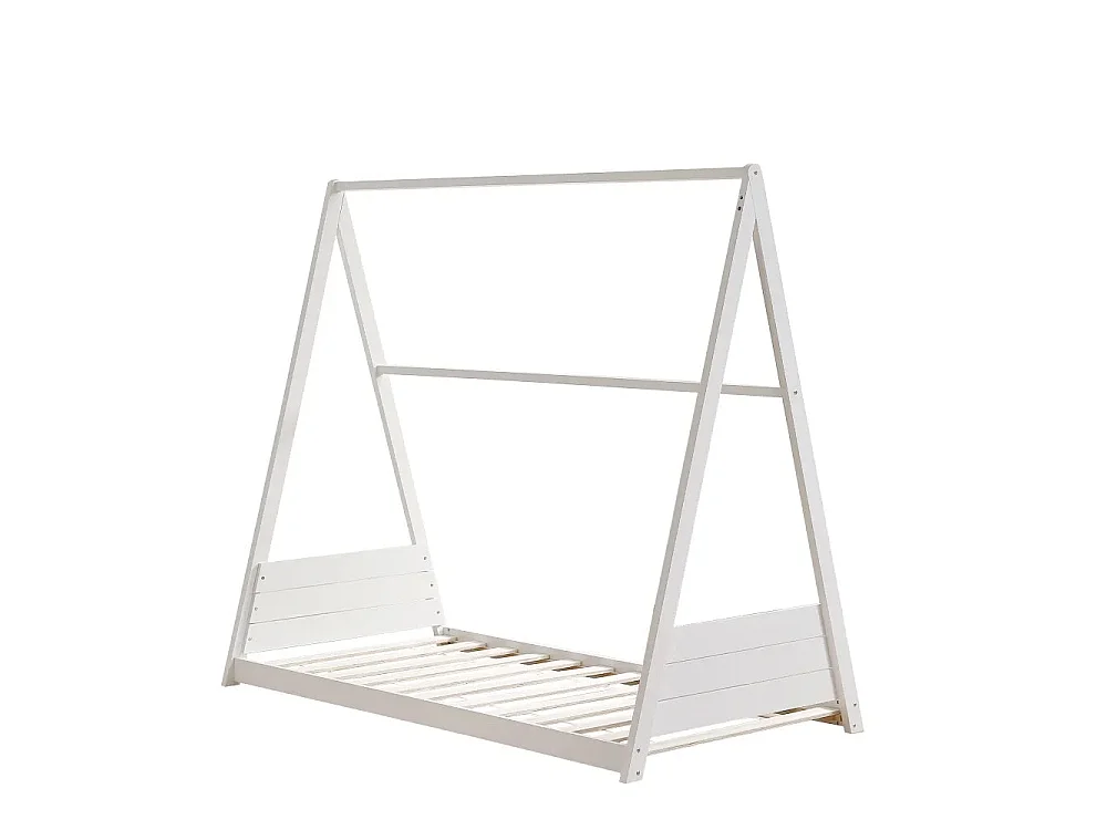 Lit cabane Montessori enfant 90x190 cm pin massif sommier inclus TIPI – Blanc