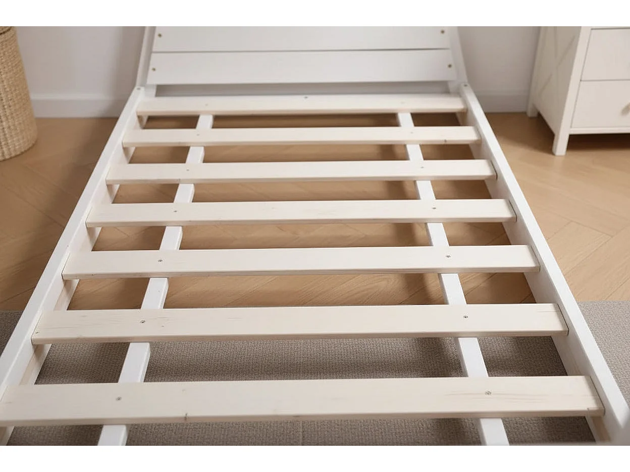 Lit cabane Montessori enfant 90x190 cm pin massif sommier inclus TIPI – Blanc
