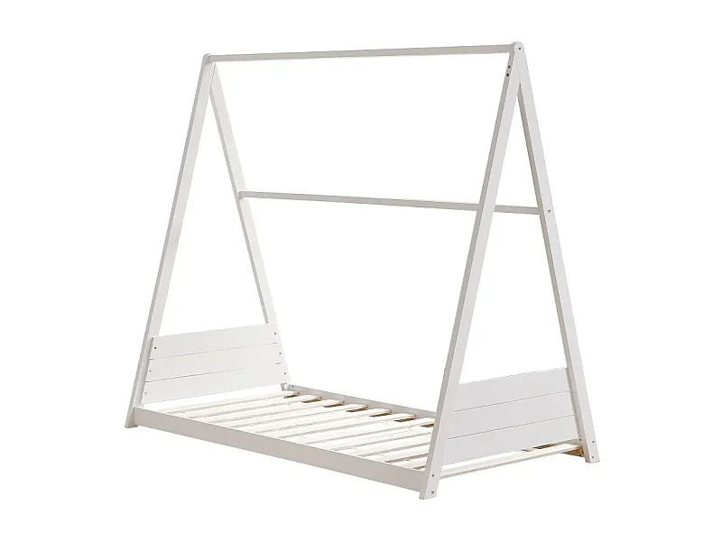 Lit enfant tipi bois blanc 90x190 cm avec sommier TIPI