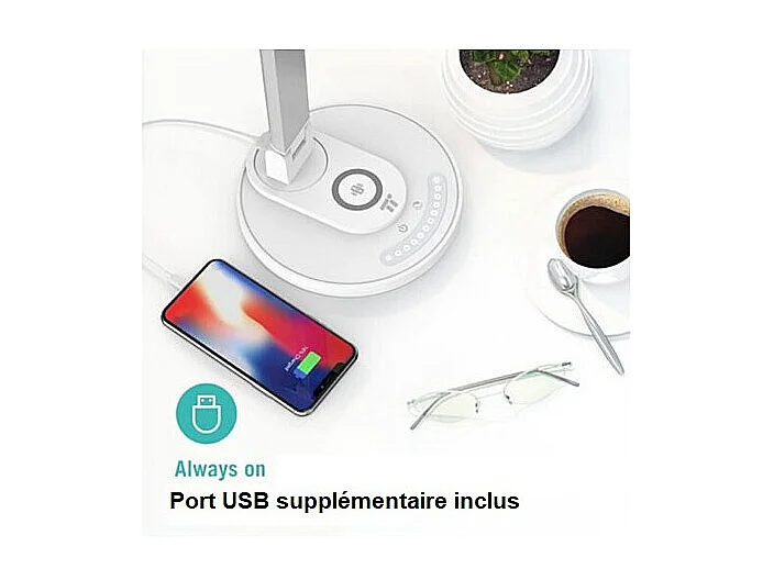 Lampe de bureau LED avec chargeur intégré blanche TAOTRONICS