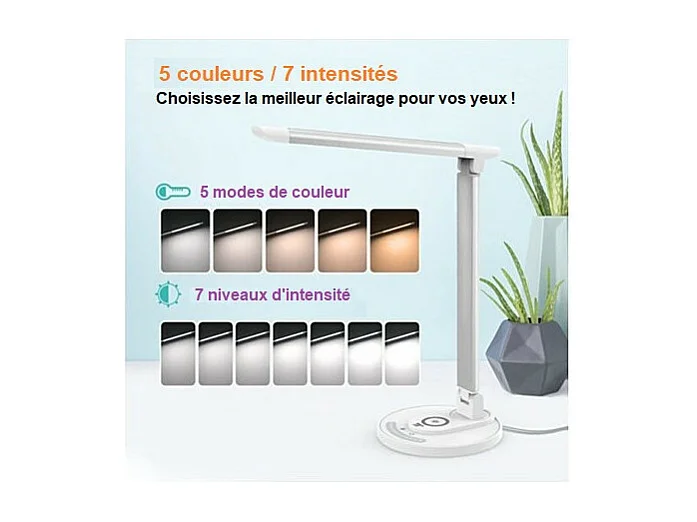 Lampe de bureau LED avec chargeur intégré blanche TAOTRONICS
