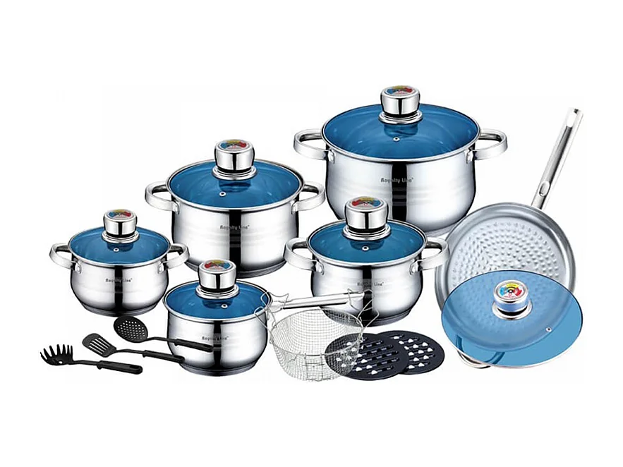 Royalty Line RL-1801B : Batterie de cuisine 18 pièces en acier inoxydable avec couvercle en verre