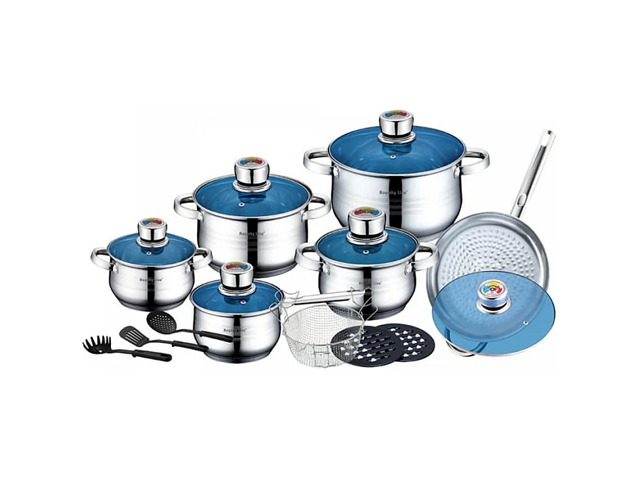 Royalty Line RL-1801B : Batterie de cuisine 18 pièces en acier inoxydable avec couvercle en verre