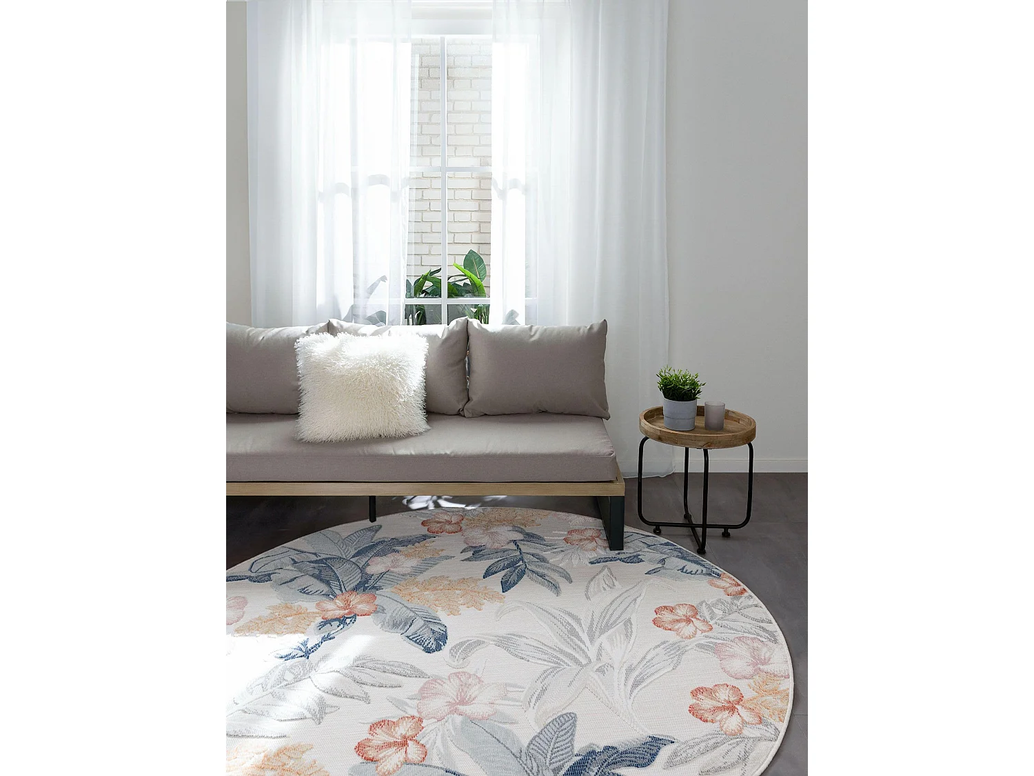 Tapis d'extérieur & intérieur Flora Multicouleur ø 200 cm rond