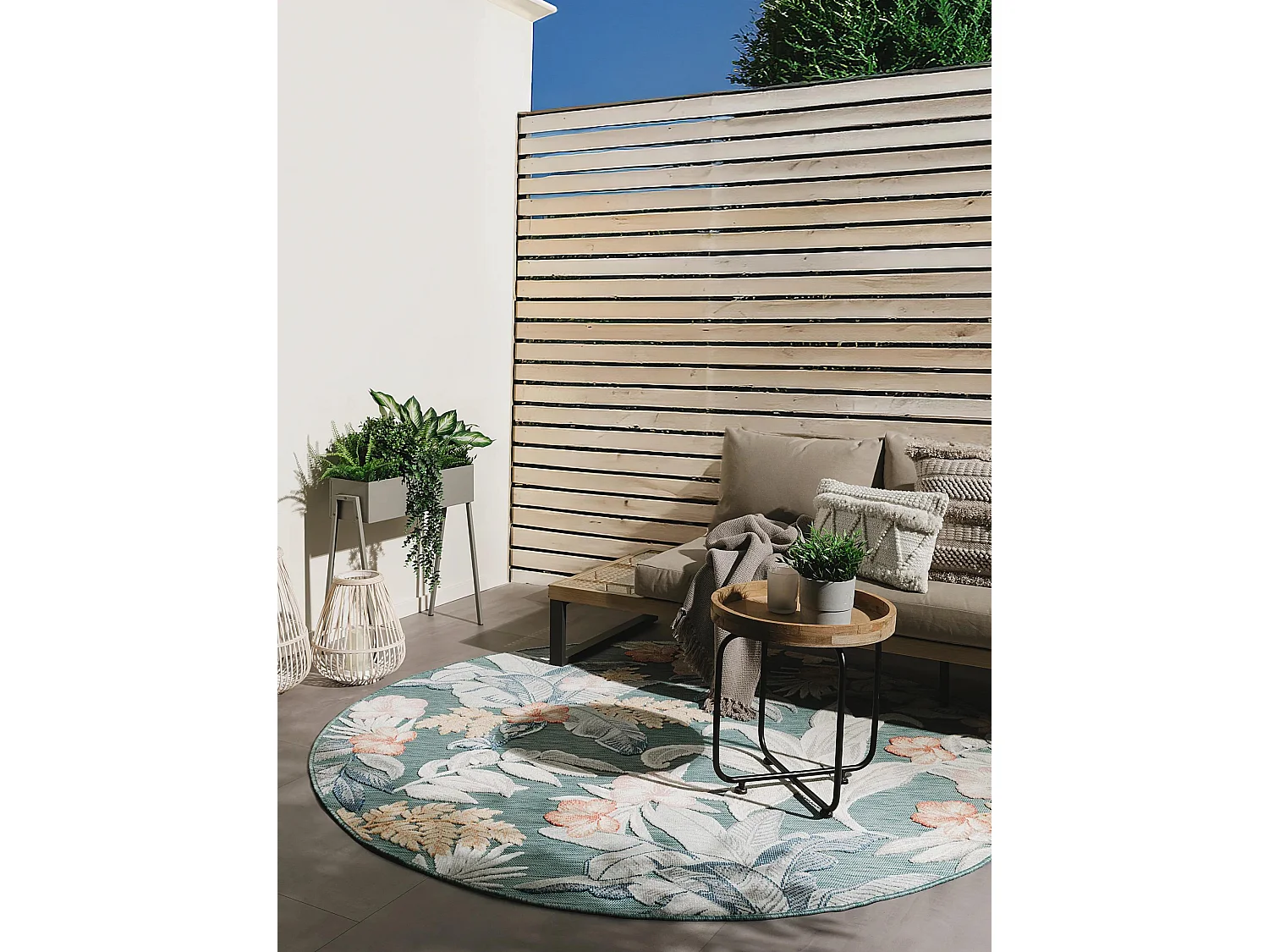 Tapis d'extérieur & intérieur Flora Multicouleur ø 200 cm rond