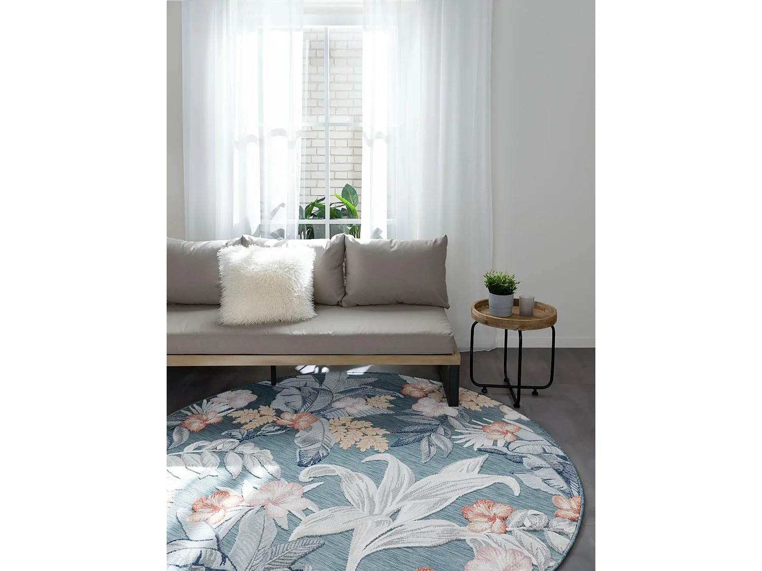 Tapis d'extérieur & intérieur Flora Multicouleur ø 200 cm rond
