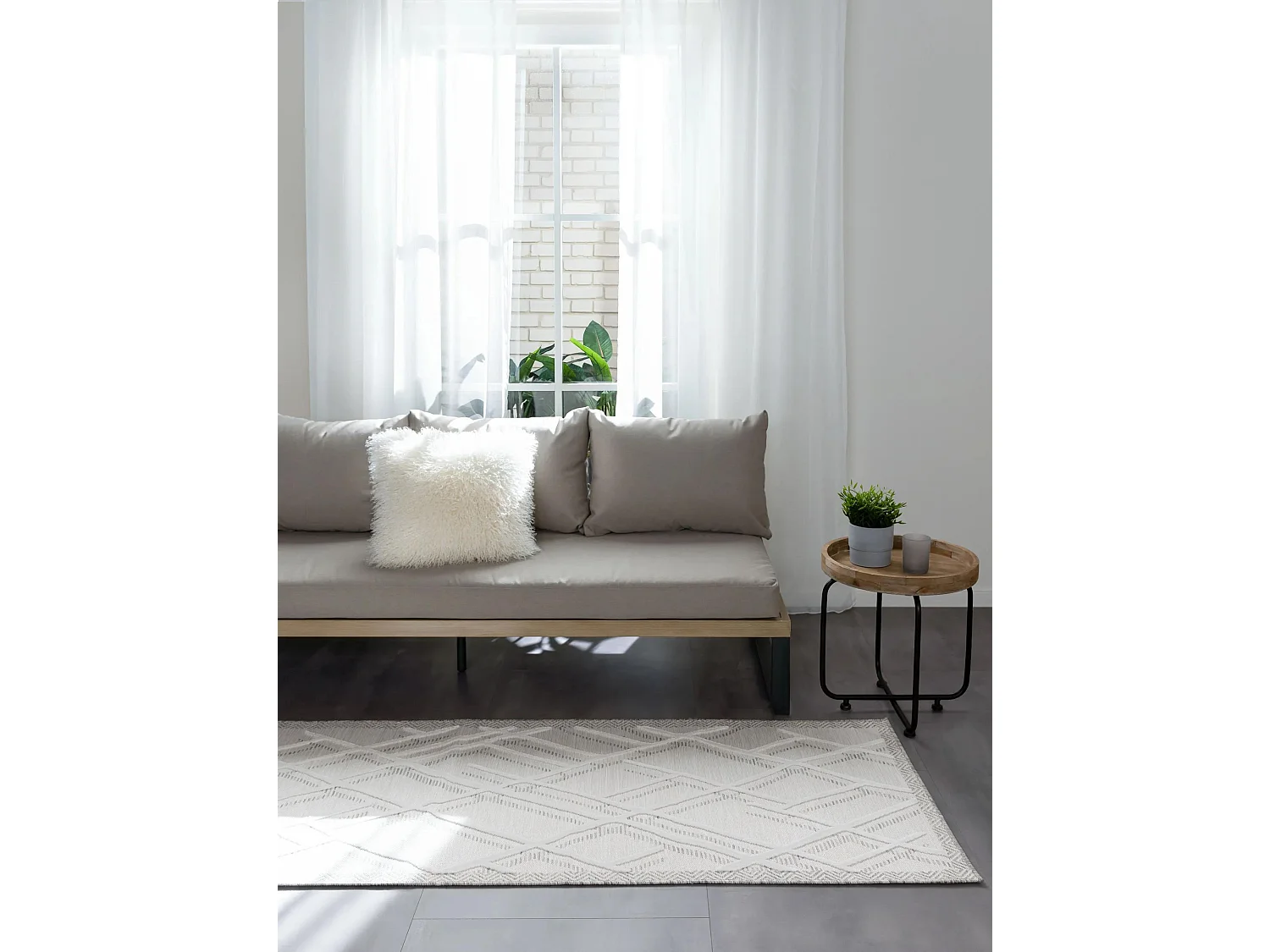 Tapis d'extérieur & intérieur Flora Crème 80x250 cm