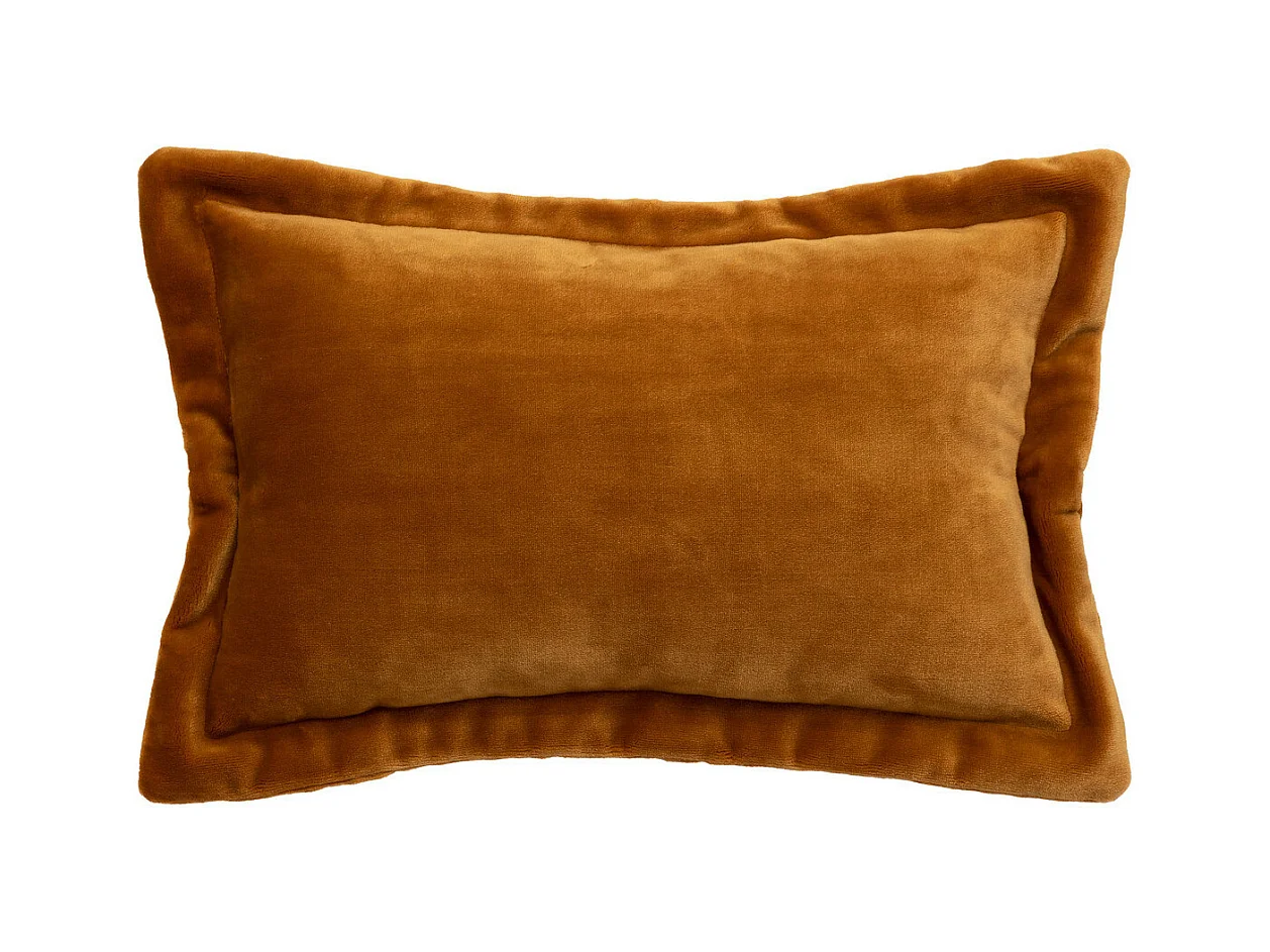 Coussin décoratif flanelle Jaune cumin effet fourrure 38 x 58 cm