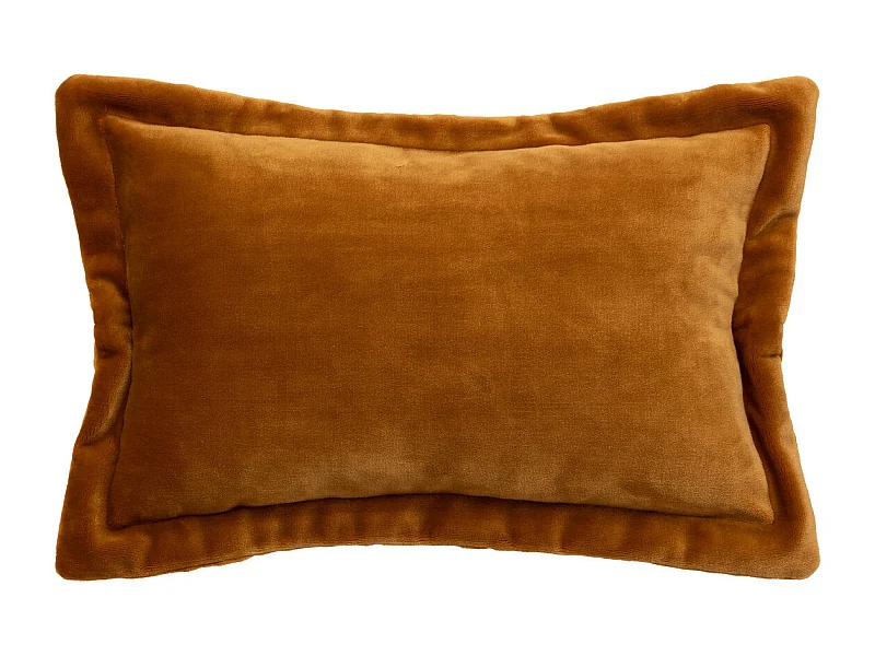 Coussin décoratif flanelle Jaune cumin effet fourrure 38 x 58 cm