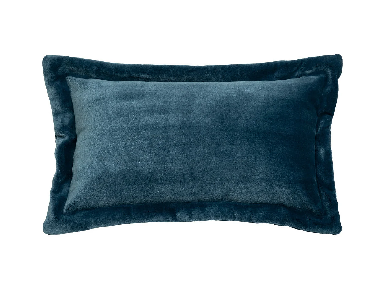 Coussin décoratif flanelle Bleu Egéen effet fourrure 38 x 58 cm