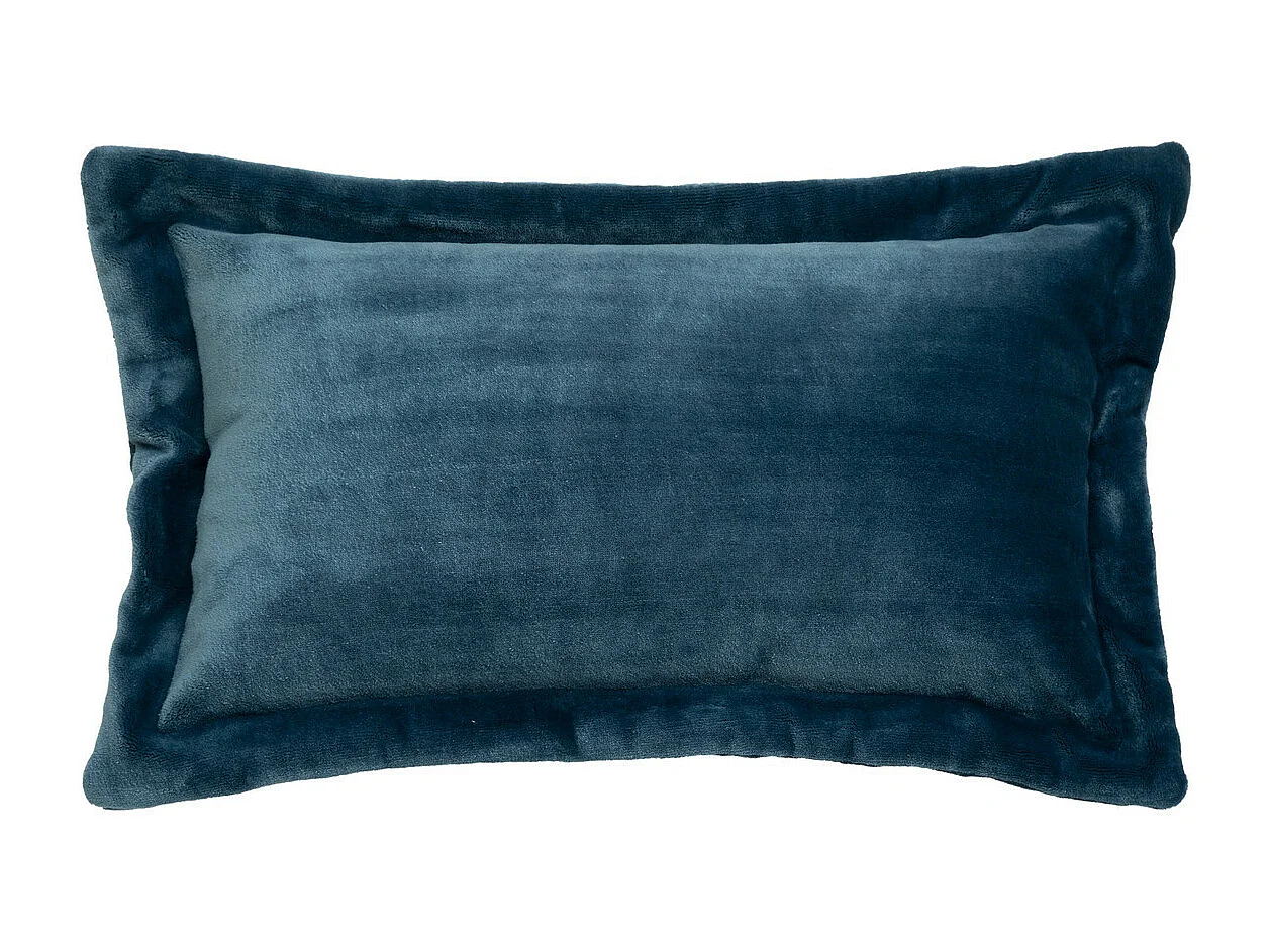 Coussin décoratif flanelle Bleu Egéen effet fourrure 38 x 58 cm