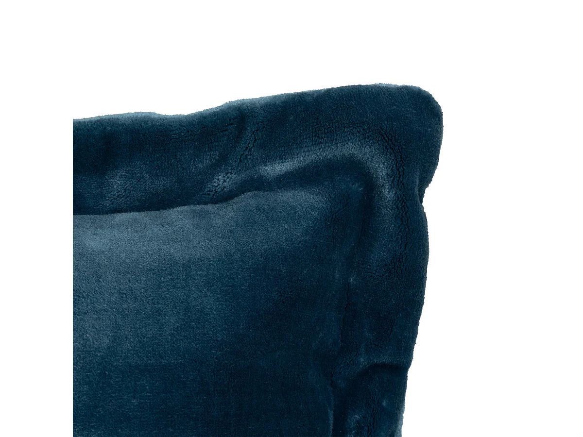 Coussin décoratif flanelle Bleu Egéen effet fourrure 38 x 58 cm