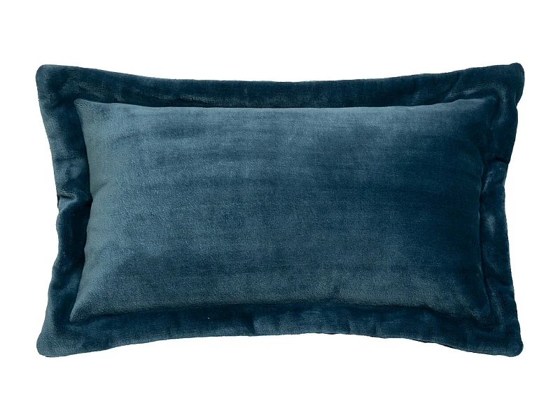 Coussin décoratif flanelle Bleu Egéen effet fourrure 38 x 58 cm