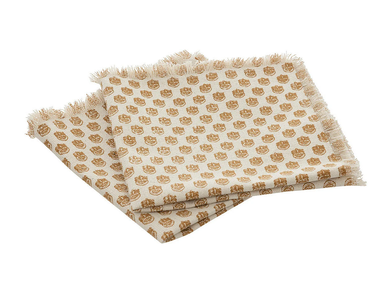 Lot de 2 serviettes de table en coton Beige et Cannelle 40 x 40 cm