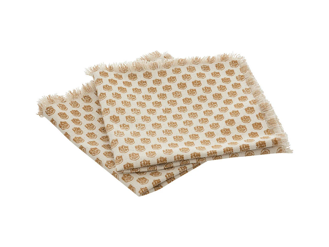 Lot de 2 serviettes de table en coton Beige et Cannelle 40 x 40 cm