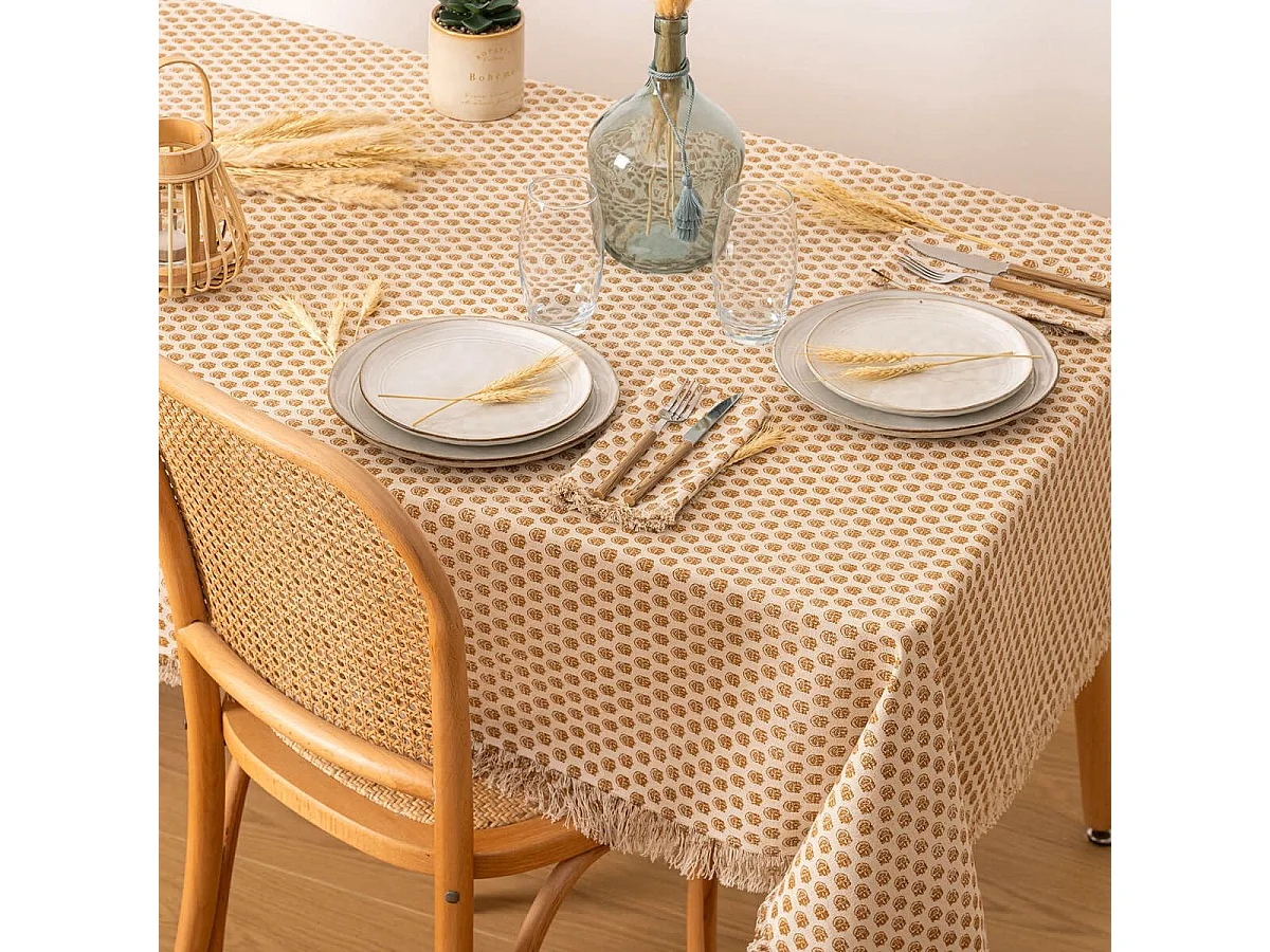Lot de 2 serviettes de table en coton Beige et Cannelle 40 x 40 cm
