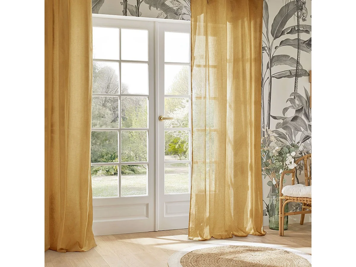 Voilage à œillets en polyester et coton Jaune cumin 135 x 240 cm