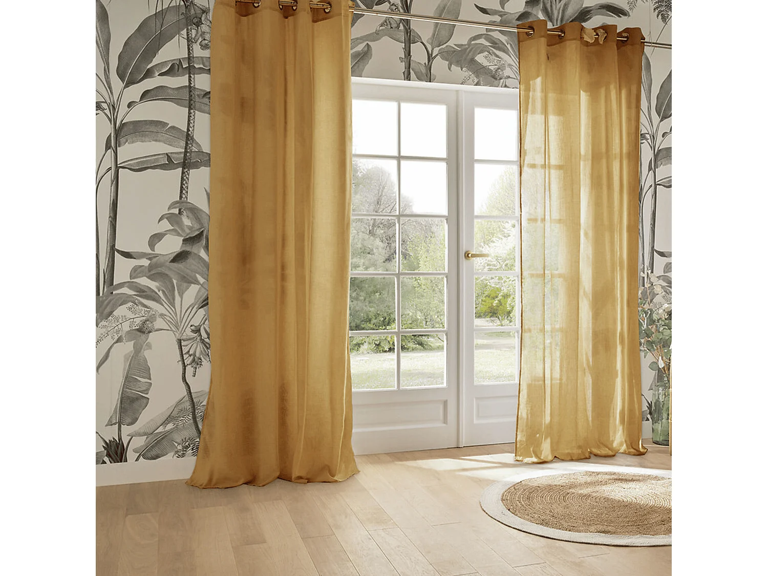 Voilage à œillets en polyester et coton Jaune cumin 135 x 240 cm