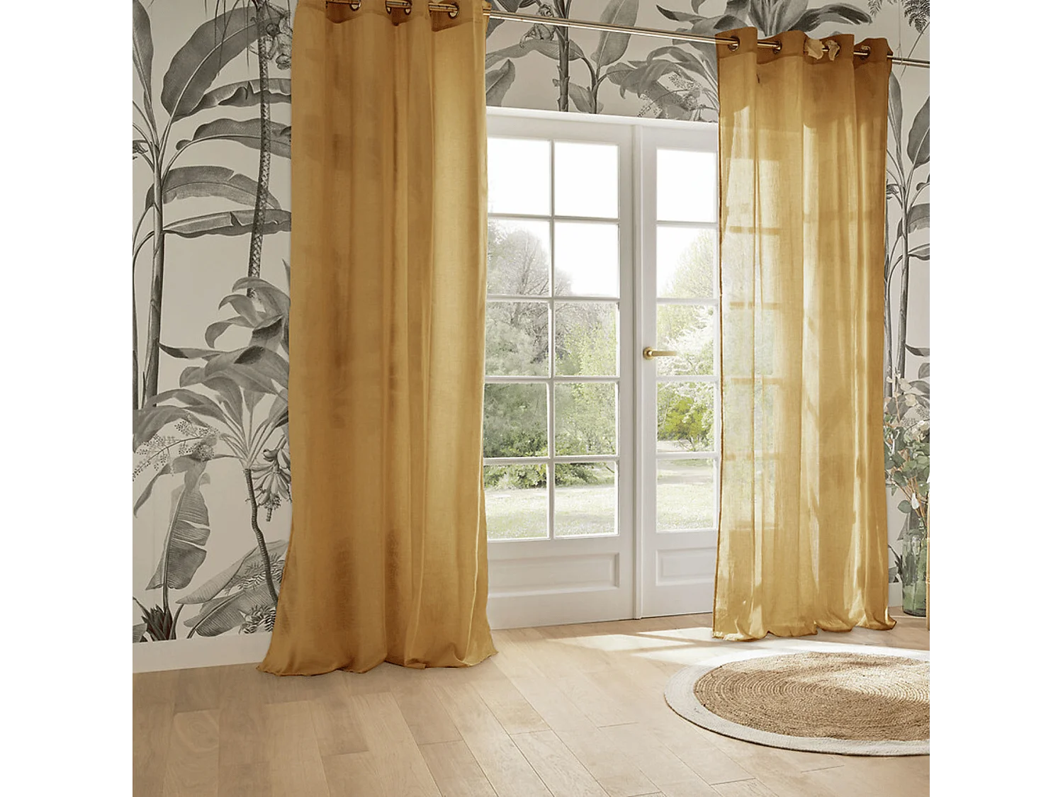 Voilage à œillets en polyester et coton Jaune cumin 135 x 240 cm